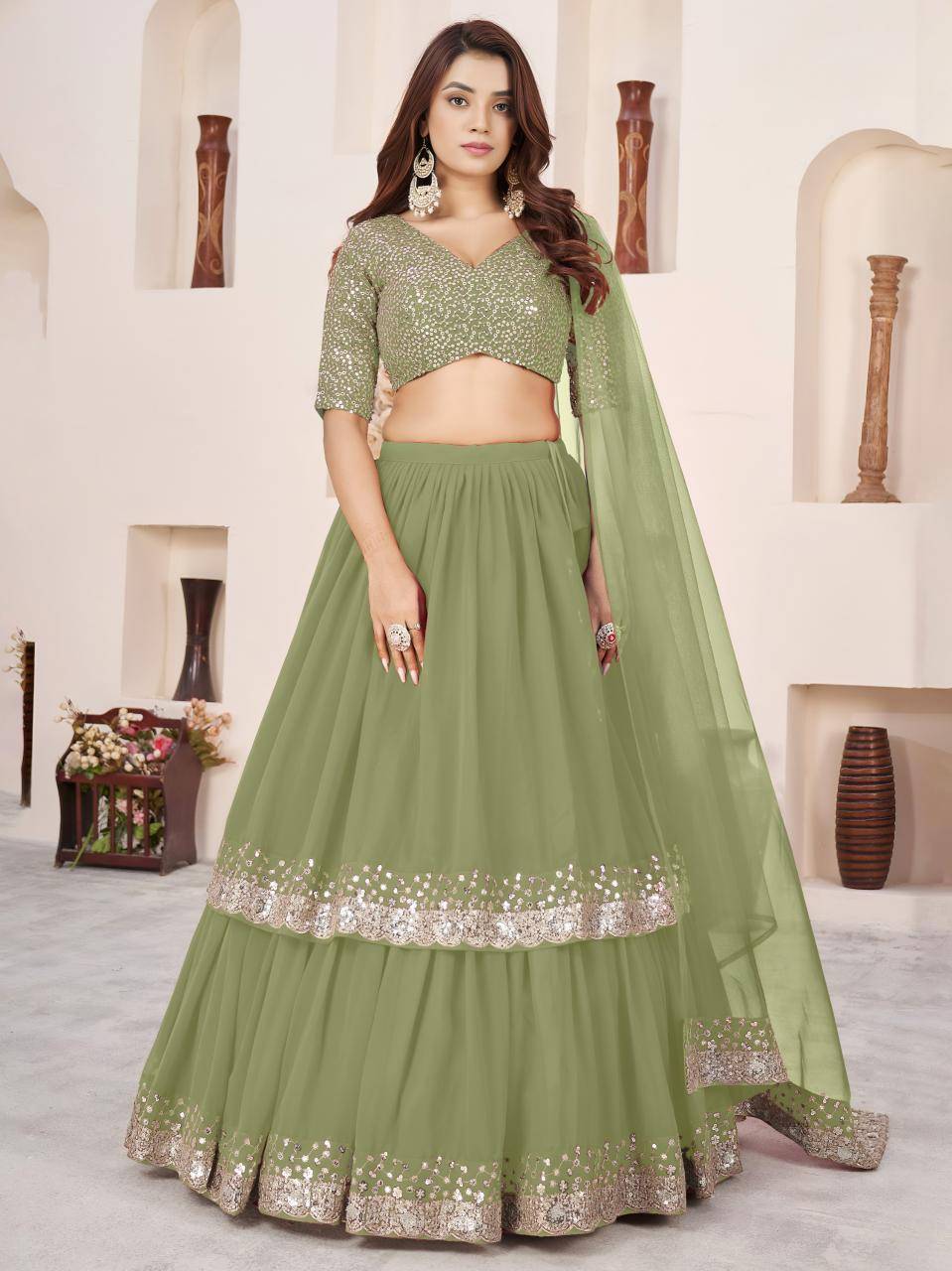 Anchal vol 2 Georgette Olive Lehenga choli manufacturers in Delhi